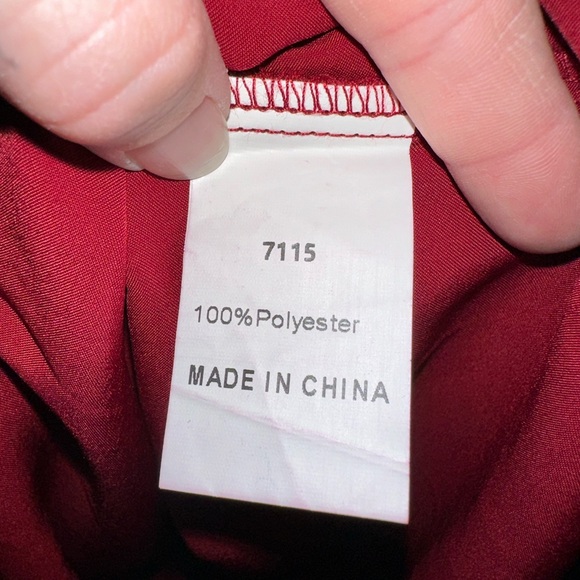 Burgundy Long Sleeve Satin Dress - Picture 7 of 7